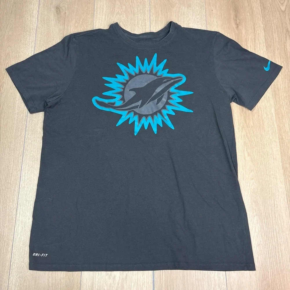 Nike Miami Dolphins NFL Training Dri-FIT T-Shirt Mens XL Black Teal Athletic Cut